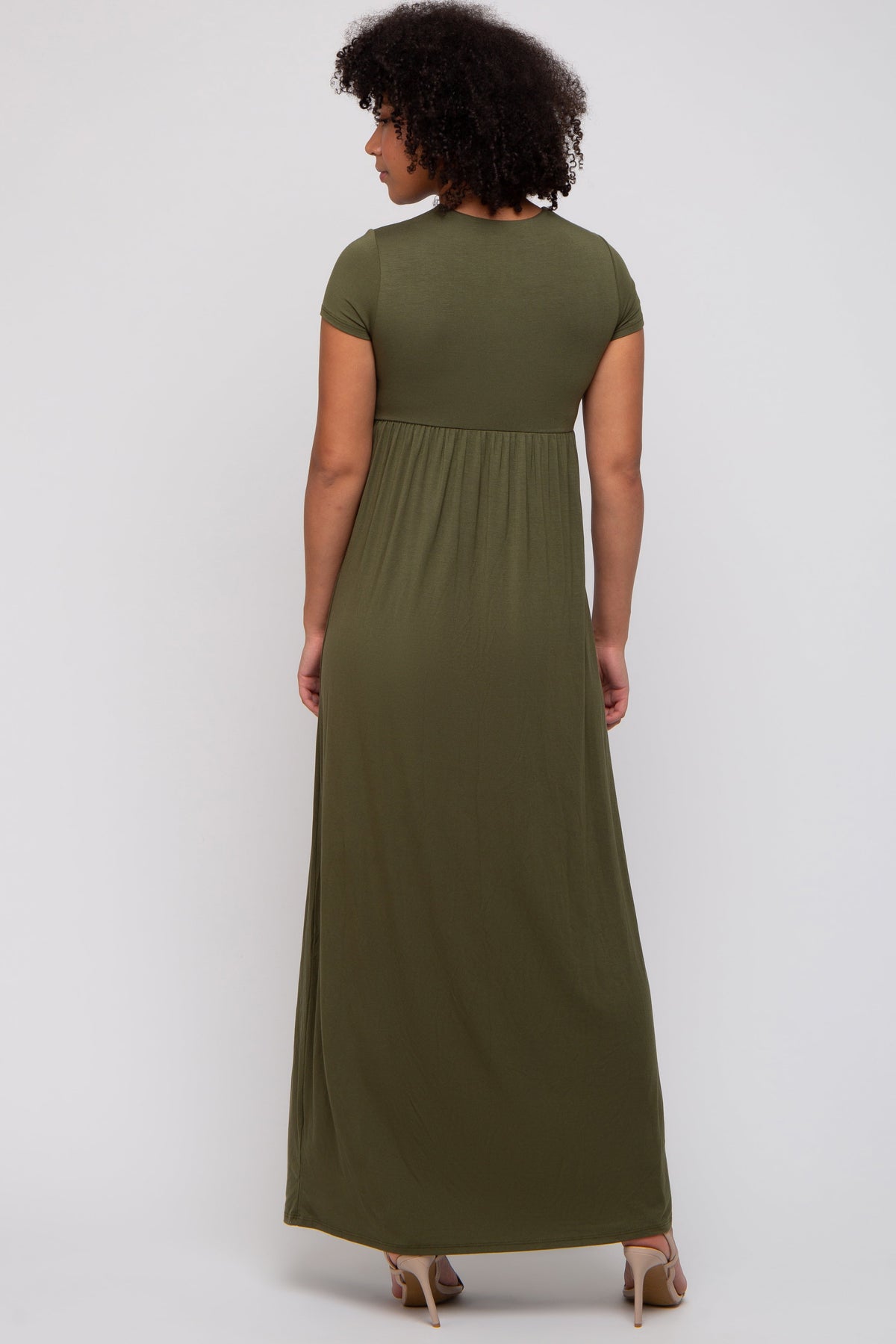 Three Little Tots PinkBlush Olive Draped Nursing Maxi Dress, alternate angle