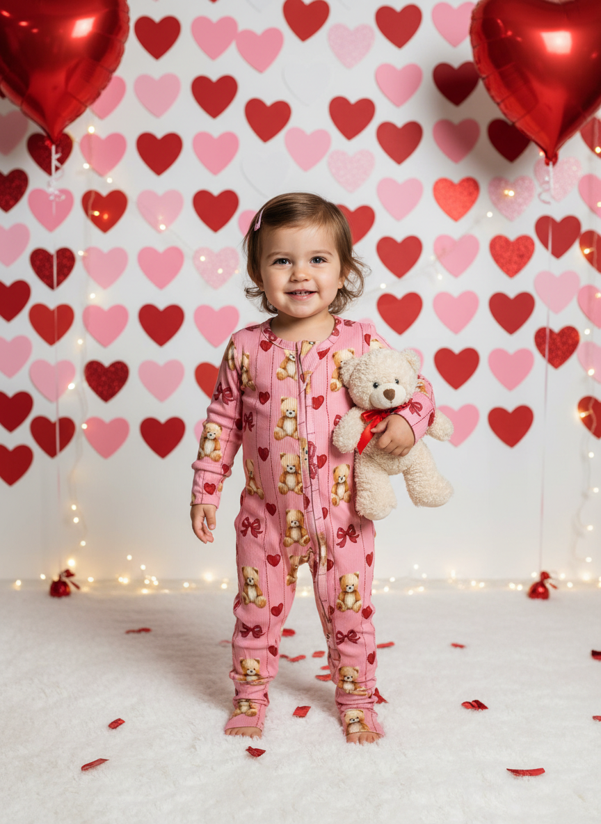 Three Little Tots Ribbed bamboo pink teddy zippy, extra product detail