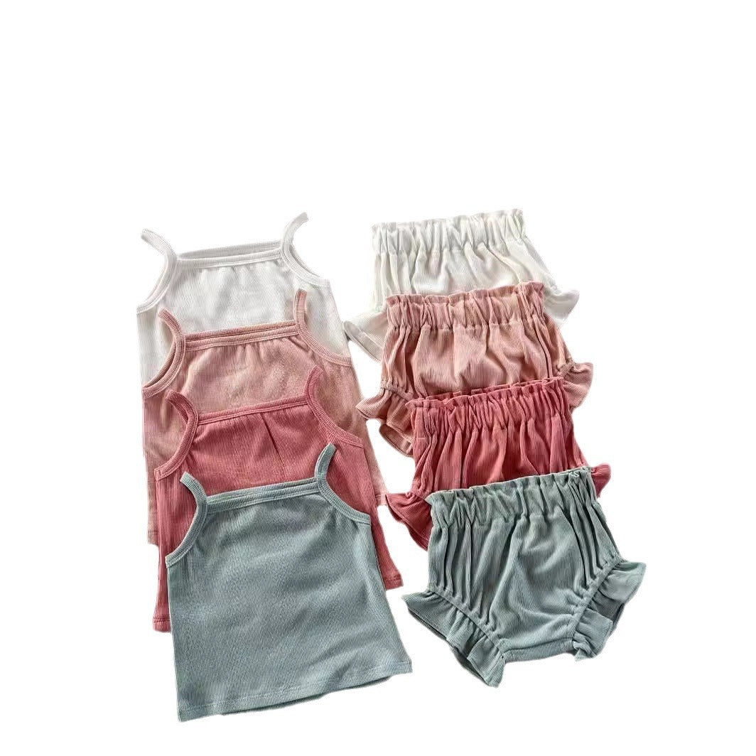 Summer Ribbed Tank Top and Ruffle Short Set
