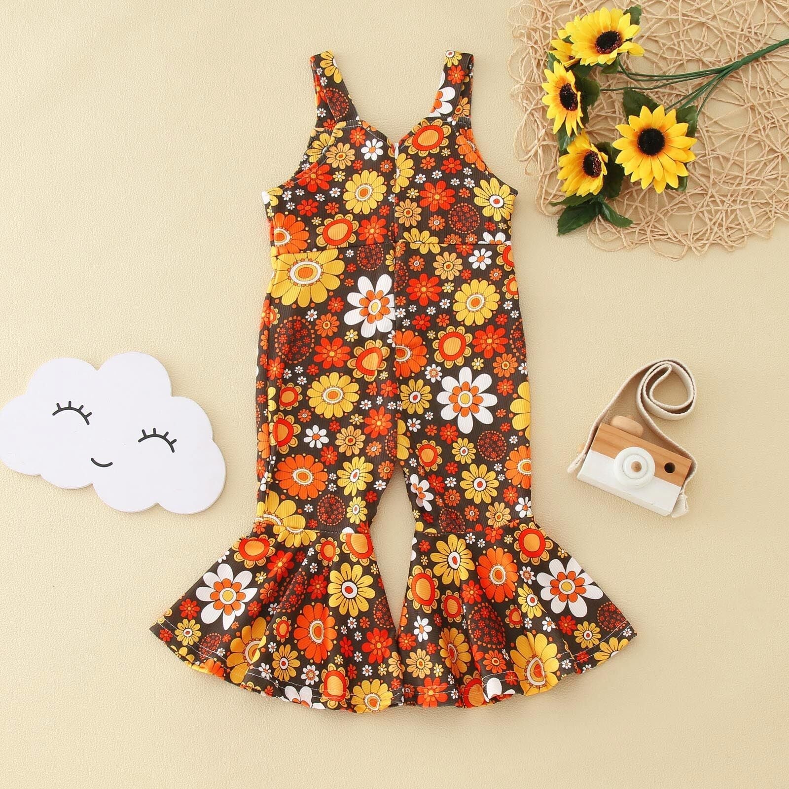 Flowers Bell Bottoms Overalls