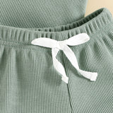 Rainbow Waffle Four-color Side Button Short Sleeve Baby Bodysuit Shorts Set