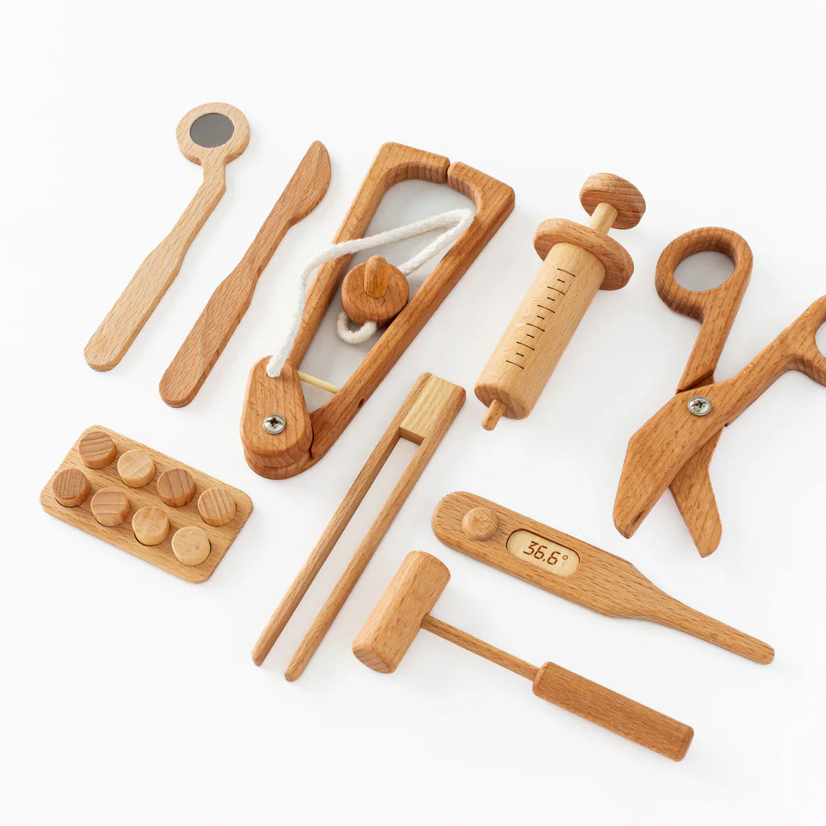 Three Little Tots Wooden Doctor Pretend Play Set Montessori Medical Tools for Kids