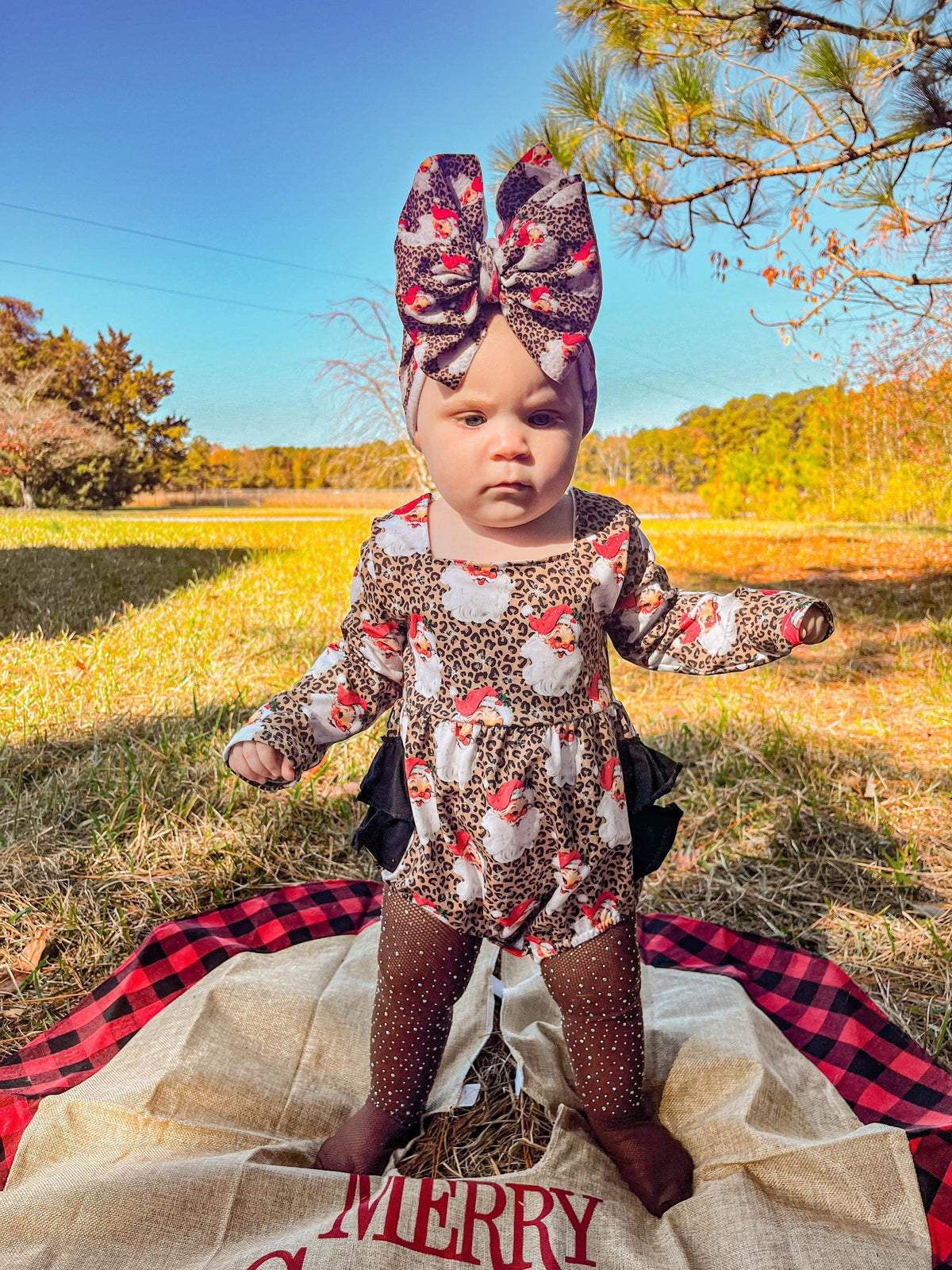 Leopard Santa ruffle romper