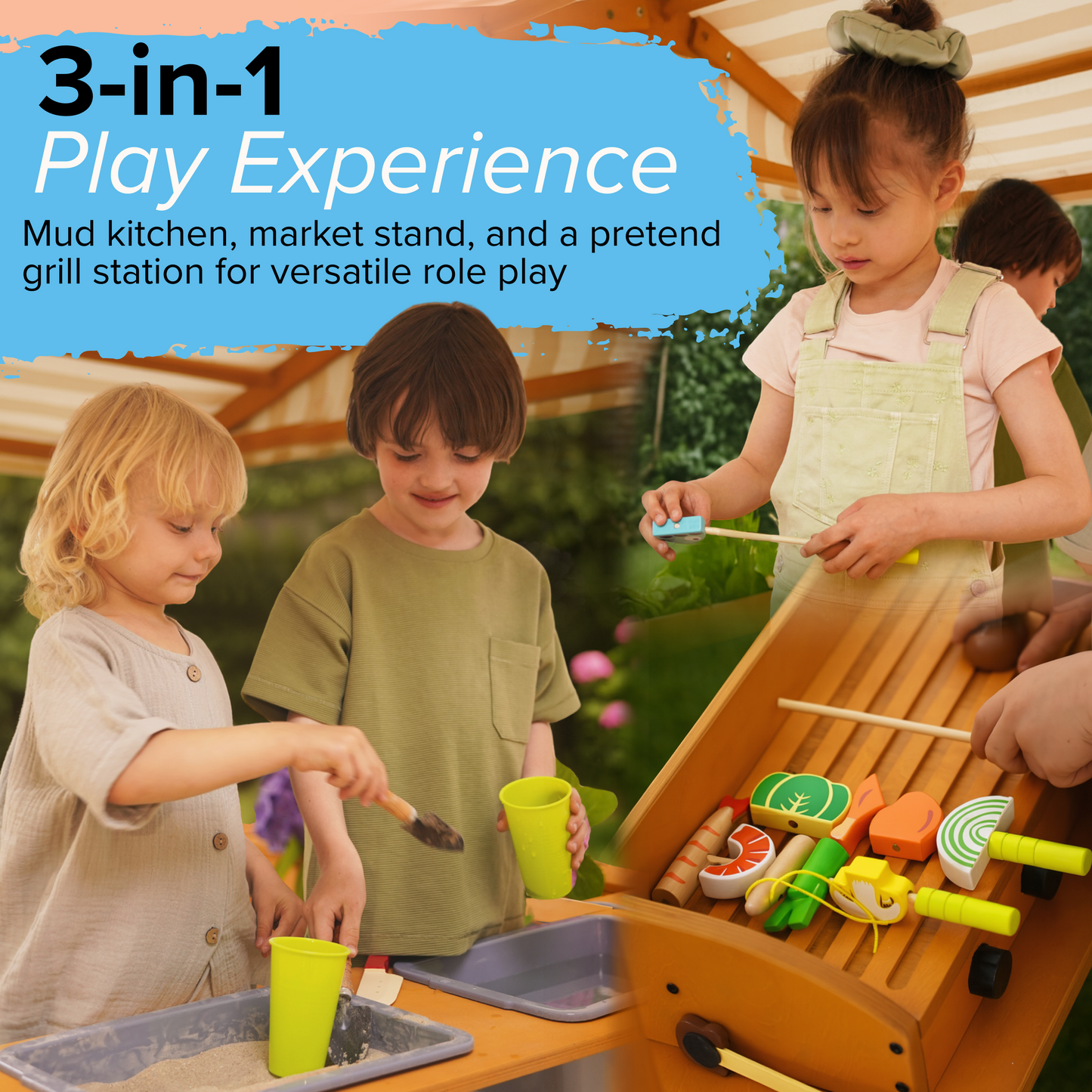 Avenlur Sumac Outdoor Wooden Play Market, Mud Kitchen & Grill Station