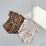 Checkered Print Little Man Top and Bottom Set