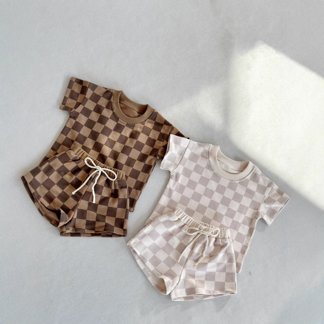 Checkered Print Little Man Top and Bottom Set