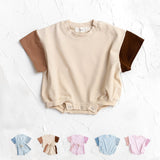 Three Little Tots Baby Boy Solid Color Stitching Triangle Short-sleeved Jumpsuit, alternate angle