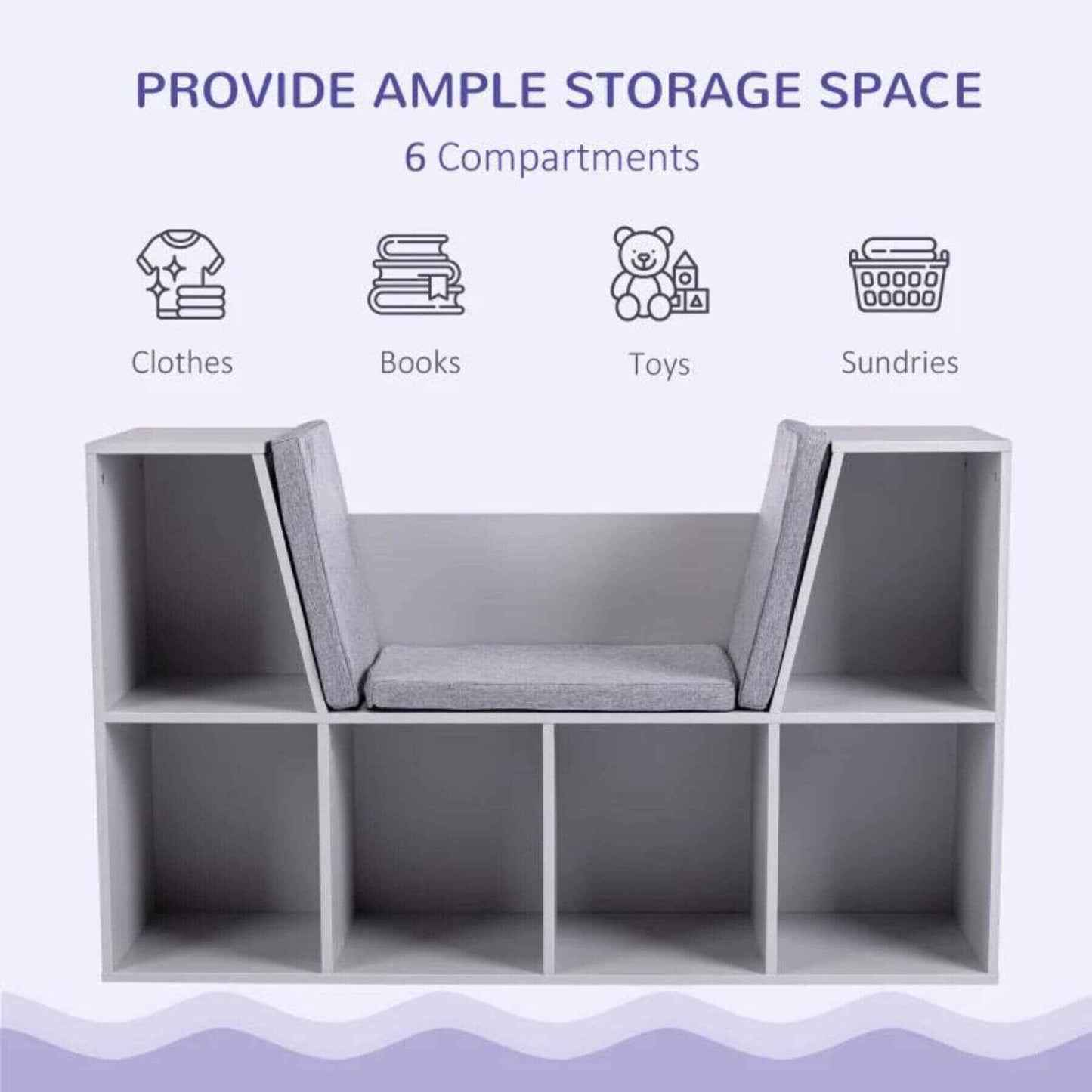 HOMCOM 6-Cubby Kids Bookcase with Reading Nook and Cushion, White