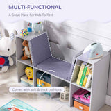 HOMCOM 6-Cubby Kids Bookcase with Reading Nook and Cushion, White