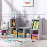HOMCOM 6-Cubby Kids Bookcase with Reading Nook and Cushion, Gray