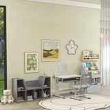 HOMCOM 6-Cubby Kids Bookcase with Reading Nook and Cushion, Gray