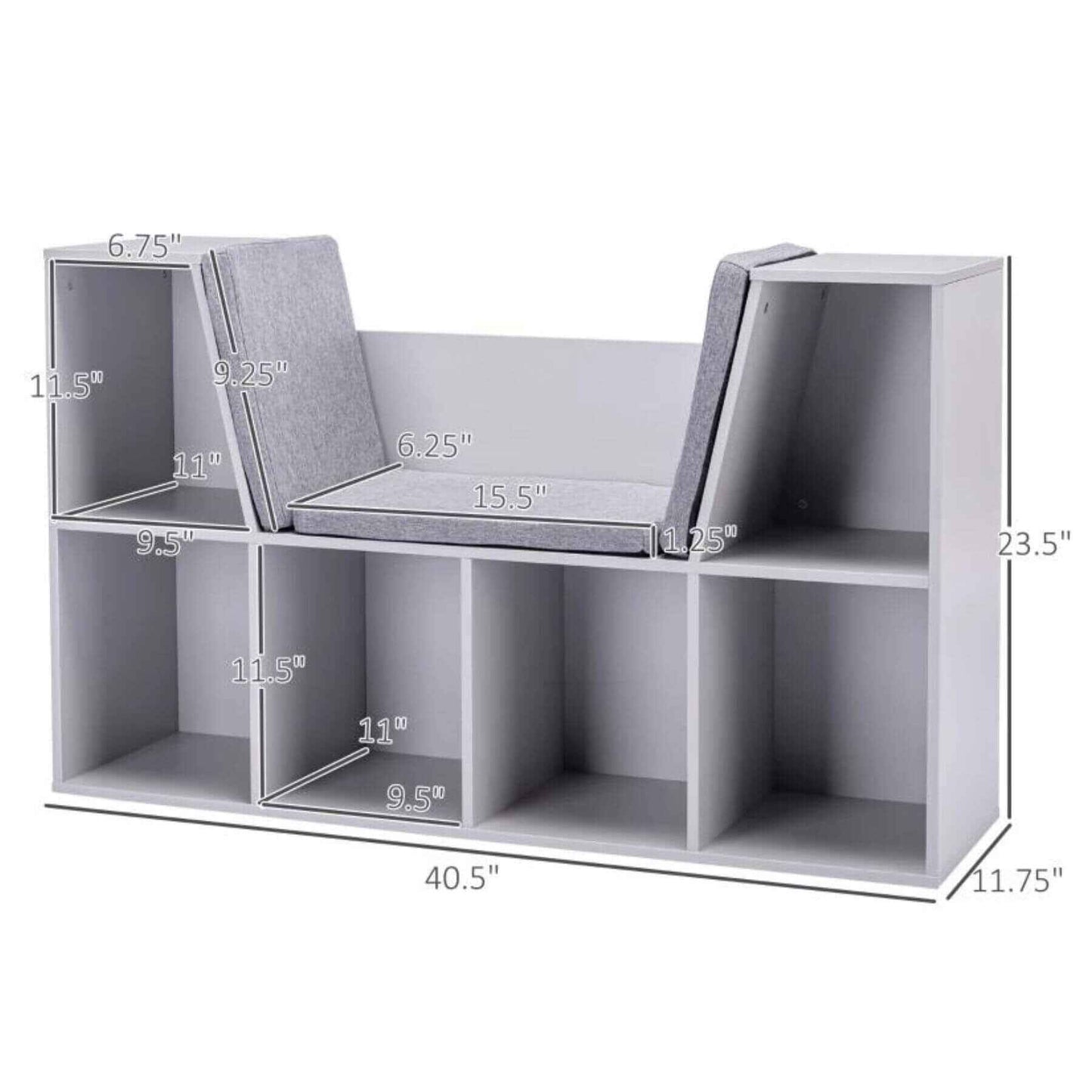 HOMCOM 6-Cubby Kids Bookcase with Reading Nook and Cushion, White