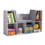 HOMCOM 6-Cubby Kids Bookcase with Reading Nook and Cushion, Gray