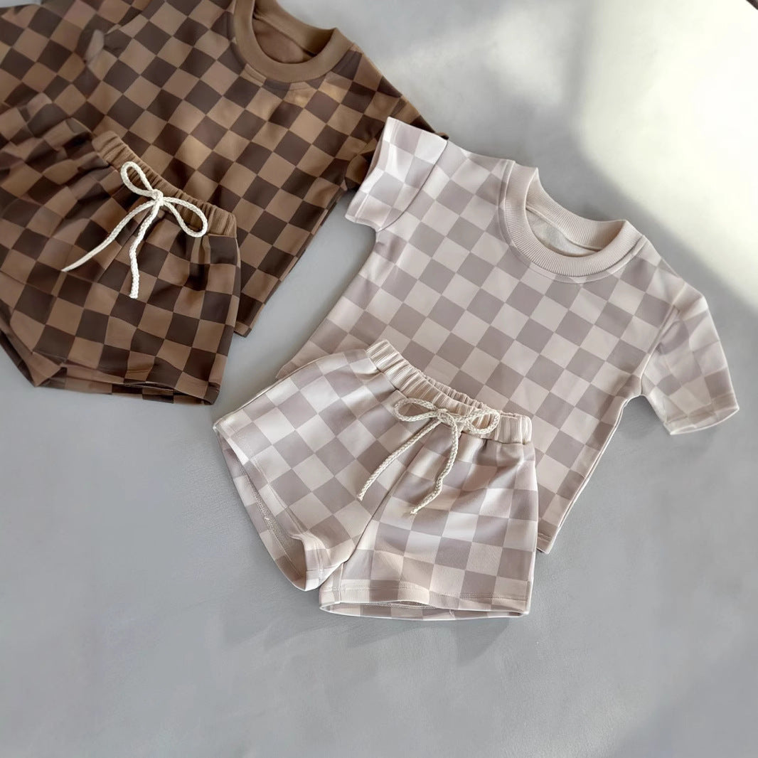 Checkered Print Little Man Top and Bottom Set