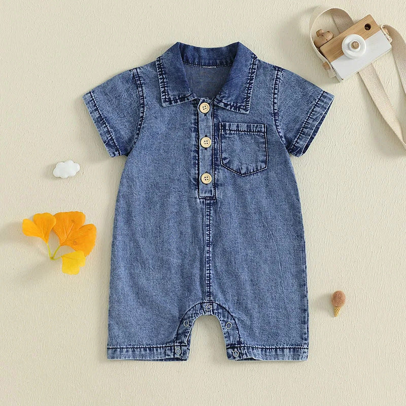Boy's Western Style Solid Color Short Sleeve Rompers