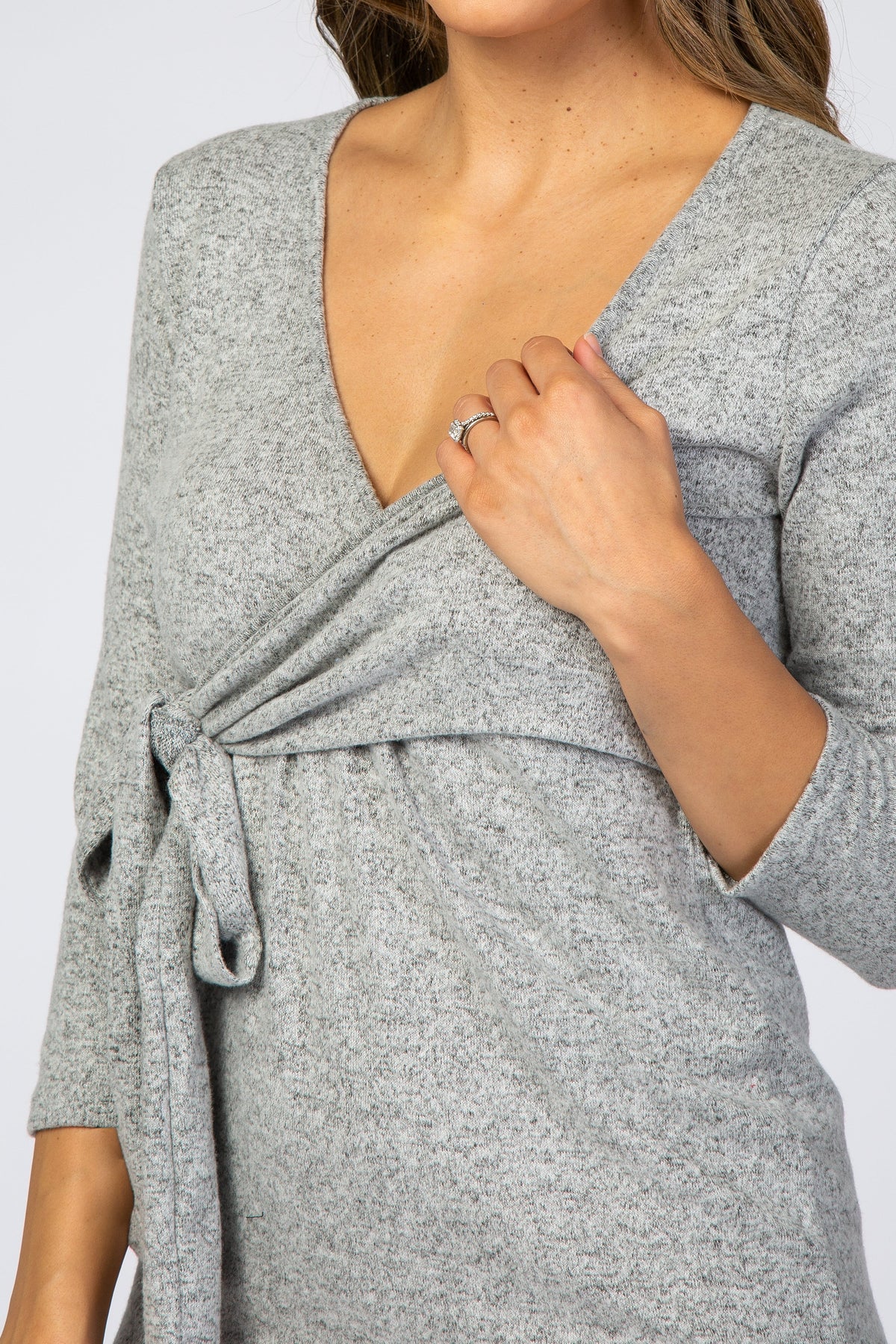 Three Little Tots Heather Grey Brushed Knit Wrap Fitted Nursing Dress, additional view