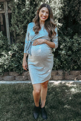 Three Little Tots Heather Grey Brushed Knit Wrap Fitted Maternity Nursing Dress, second additional photo