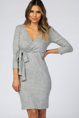 Three Little Tots Heather Grey Brushed Knit Wrap Fitted Nursing Dress