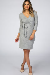 Three Little Tots Heather Grey Brushed Knit Wrap Fitted Nursing Dress, extra product detail
