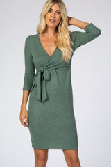 Three Little Tots Green Brushed Knit Wrap Fitted Nursing Dress, additional product photo