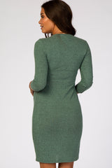 Three Little Tots Green Brushed Knit Wrap Fitted Maternity Nursing Dress, additional view