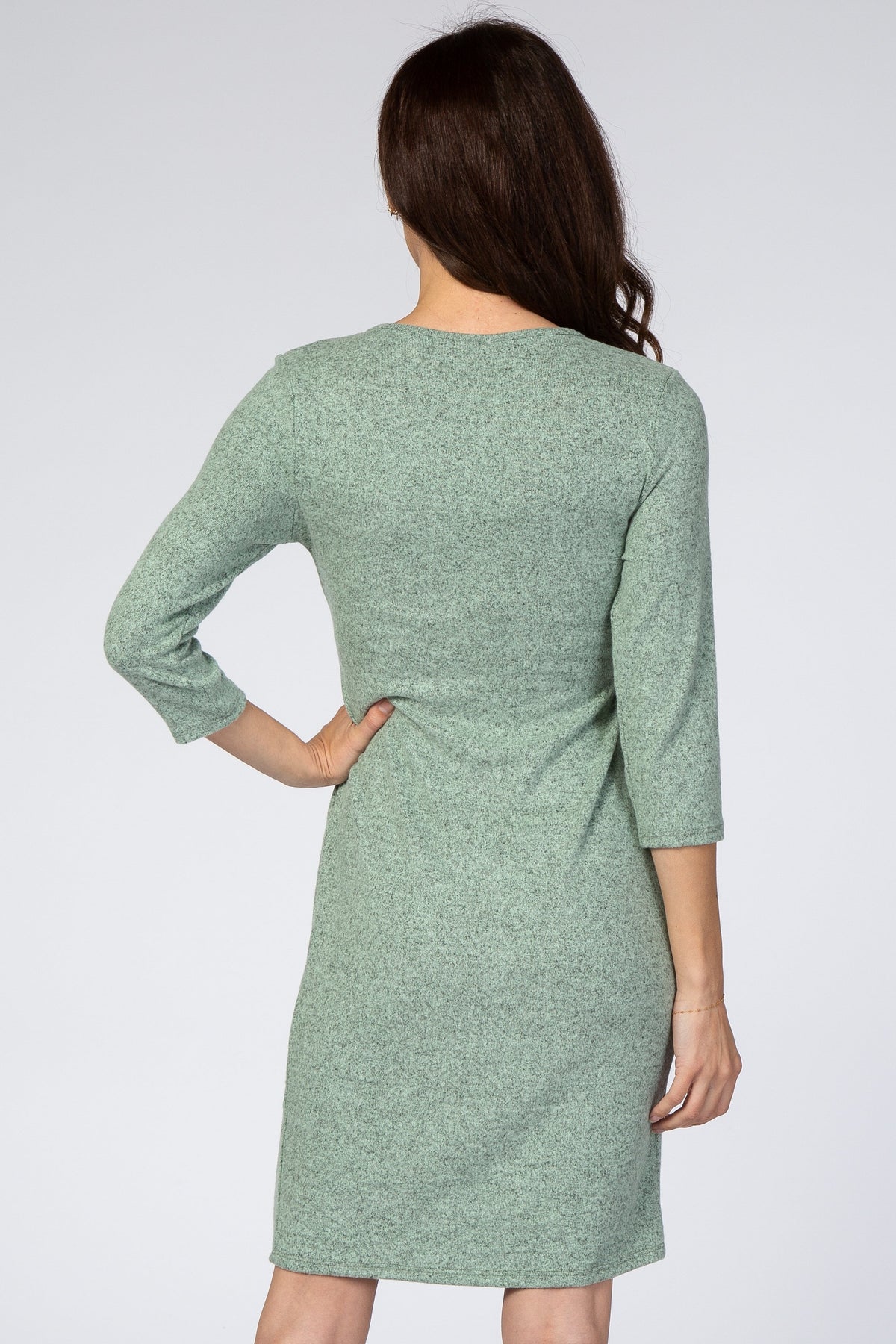 Three Little Tots Mint Brushed Knit Wrap Fitted Nursing Dress, alternate angle