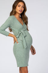 Three Little Tots Mint Brushed Knit Wrap Fitted Maternity Nursing Dress, additional product photo