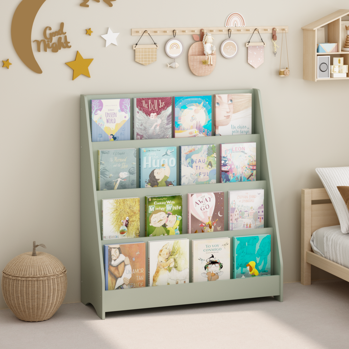 MOONRIVER 4-Tier Kids Bookshelf, Toddler Book Display Shelves, Sage (Open Box)