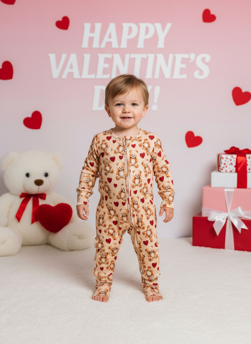 Three Little Tots Ribbed bamboo teddy heart zippy, second additional photo