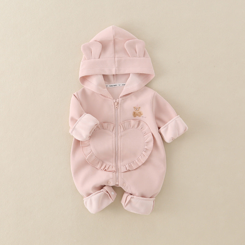 Three Little Tots Baby Girl Hooded Cartoon Cute Jumpsuit Infant Fall Outfit Jumpsuit, additional view