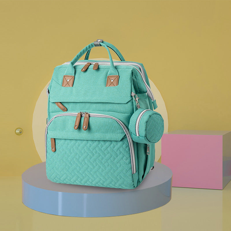 Three Little Tots New Mommy Backpack Can Hang Baby Stroller Baby Bag Folding Crib Mommy Bag, in Green