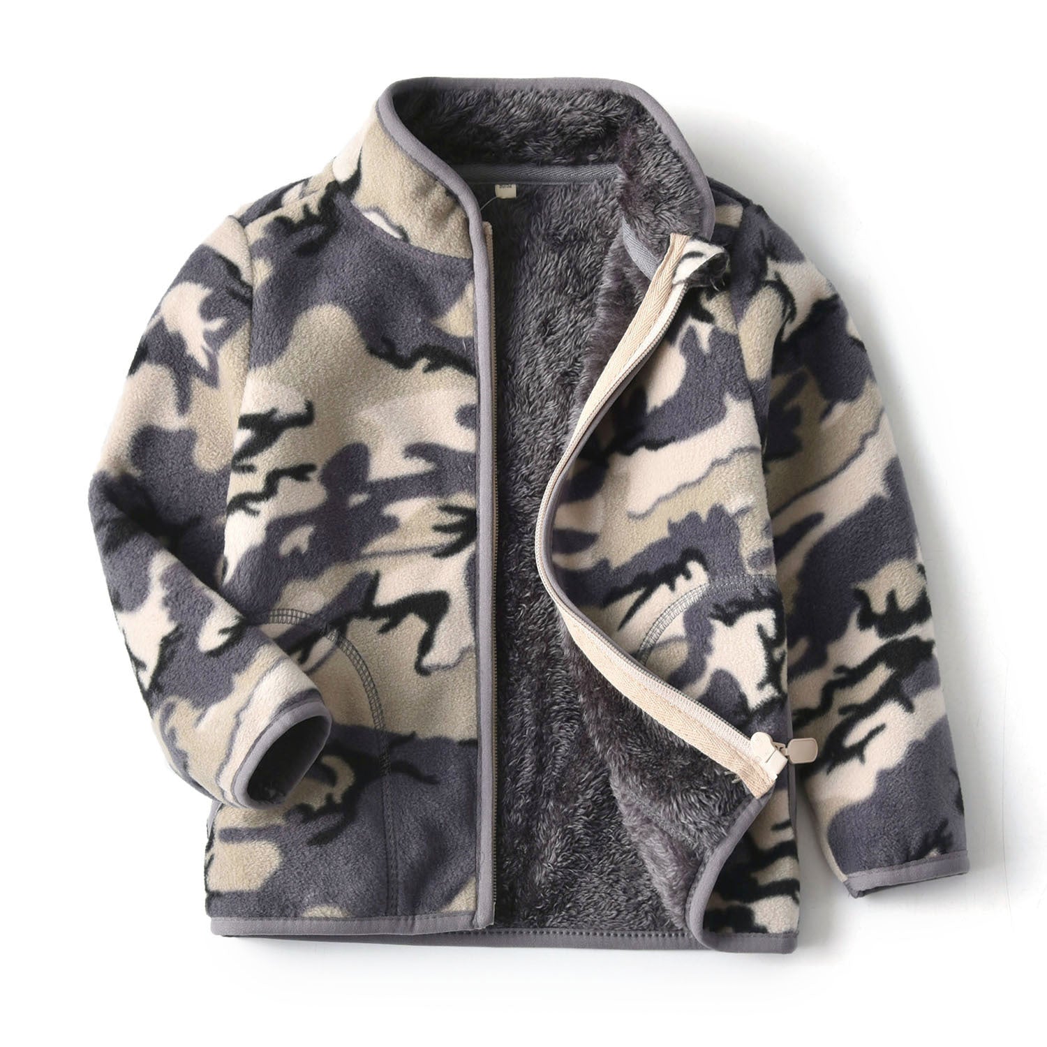 Boys Thick Fur Printed Coats Kids Zipper