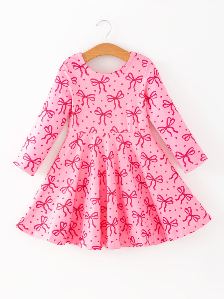 Toddler Girls Valentine’s Day Pink Bow Print Dress