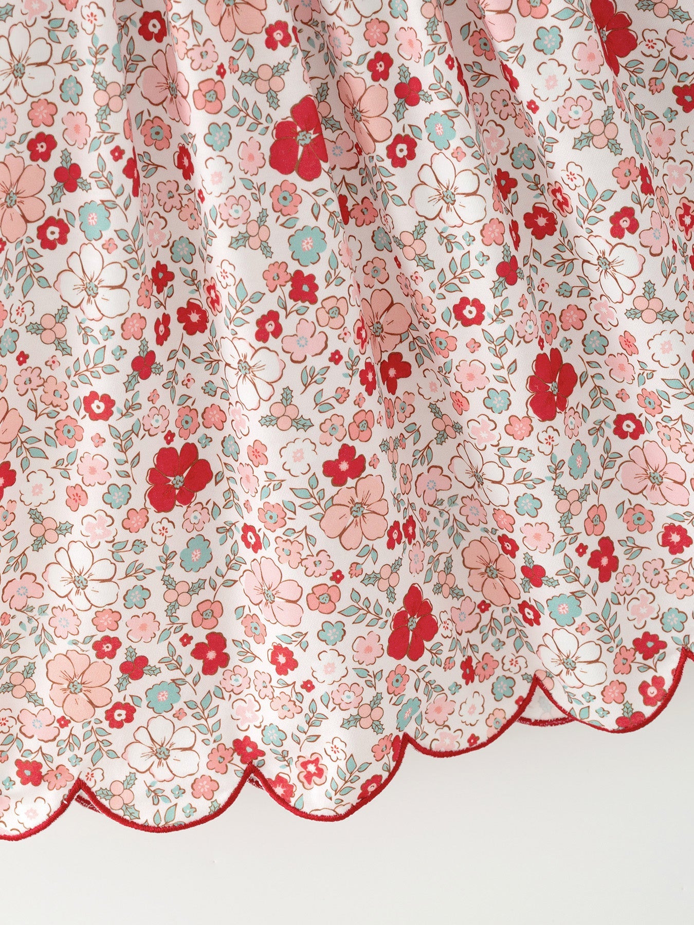 Christmas Red Floral Girls Dress Candy Cane Bow Embroidery Dress