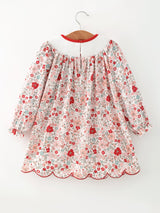 Christmas Red Floral Girls Dress Candy Cane Bow Embroidery Dress