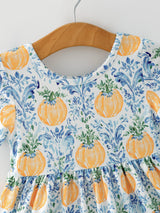 Fall Girls Pumpkin Patch Dress Lace Trim with Pockets