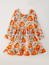 Three Little Tots Girls Fall Pumpkin Print Long Sleeve Dress, additional product photo