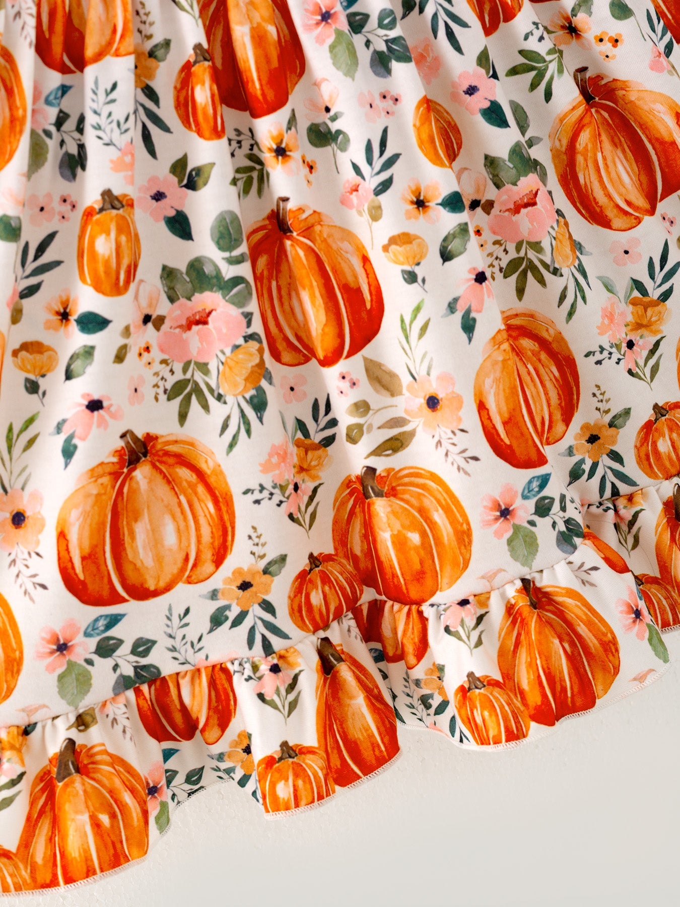 Three Little Tots Girls Fall Pumpkin Print Long Sleeve Dress, supplementary photo