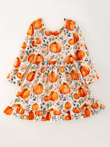 Three Little Tots Girls Fall Pumpkin Print Long Sleeve Dress, alternate angle