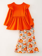 Three Little Tots Girls Fall Pumpkin Print Set, another angle