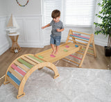 Three Little Tots Hazel Pikler Triangle Slide and Rocker Set, in Colored Bars and Rocker