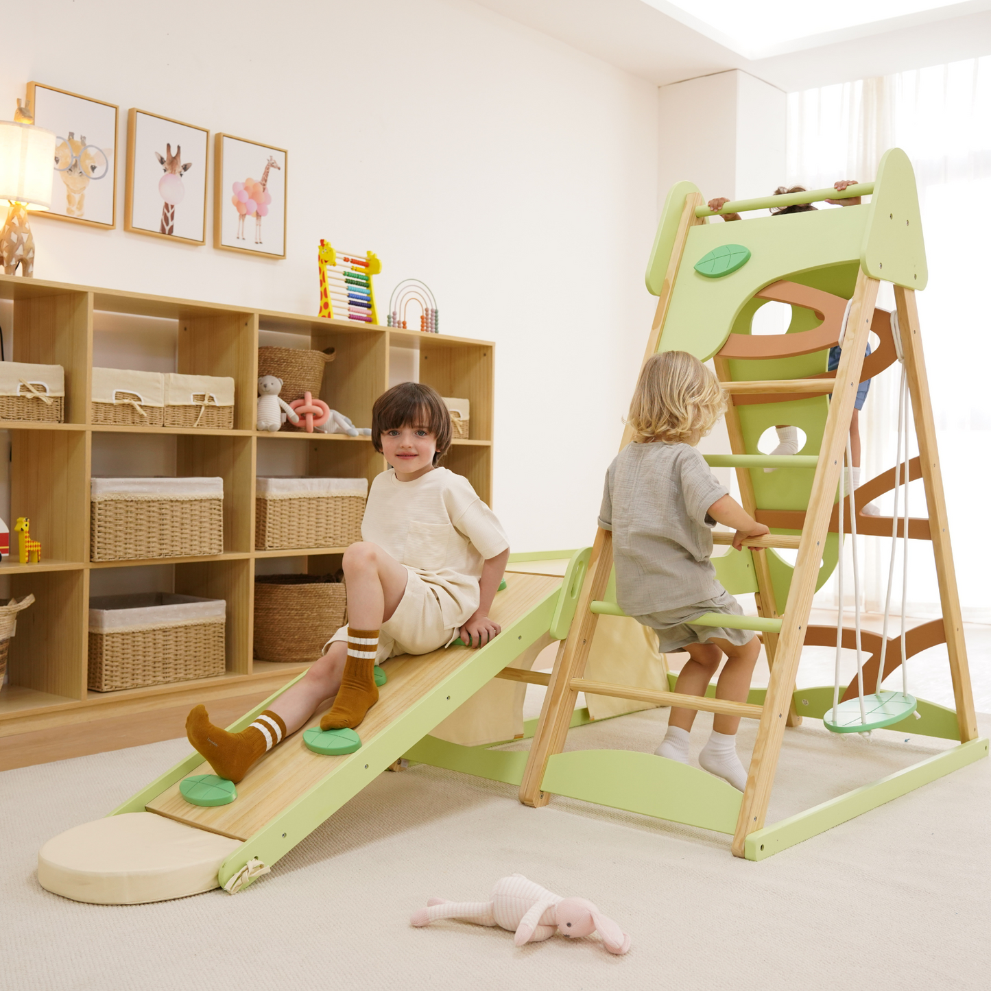 Three Little Tots Avenlur Bush 6-in-1 Indoor Wooden Jungle Gym Climber Montessori Toddler Playset wi, another angle