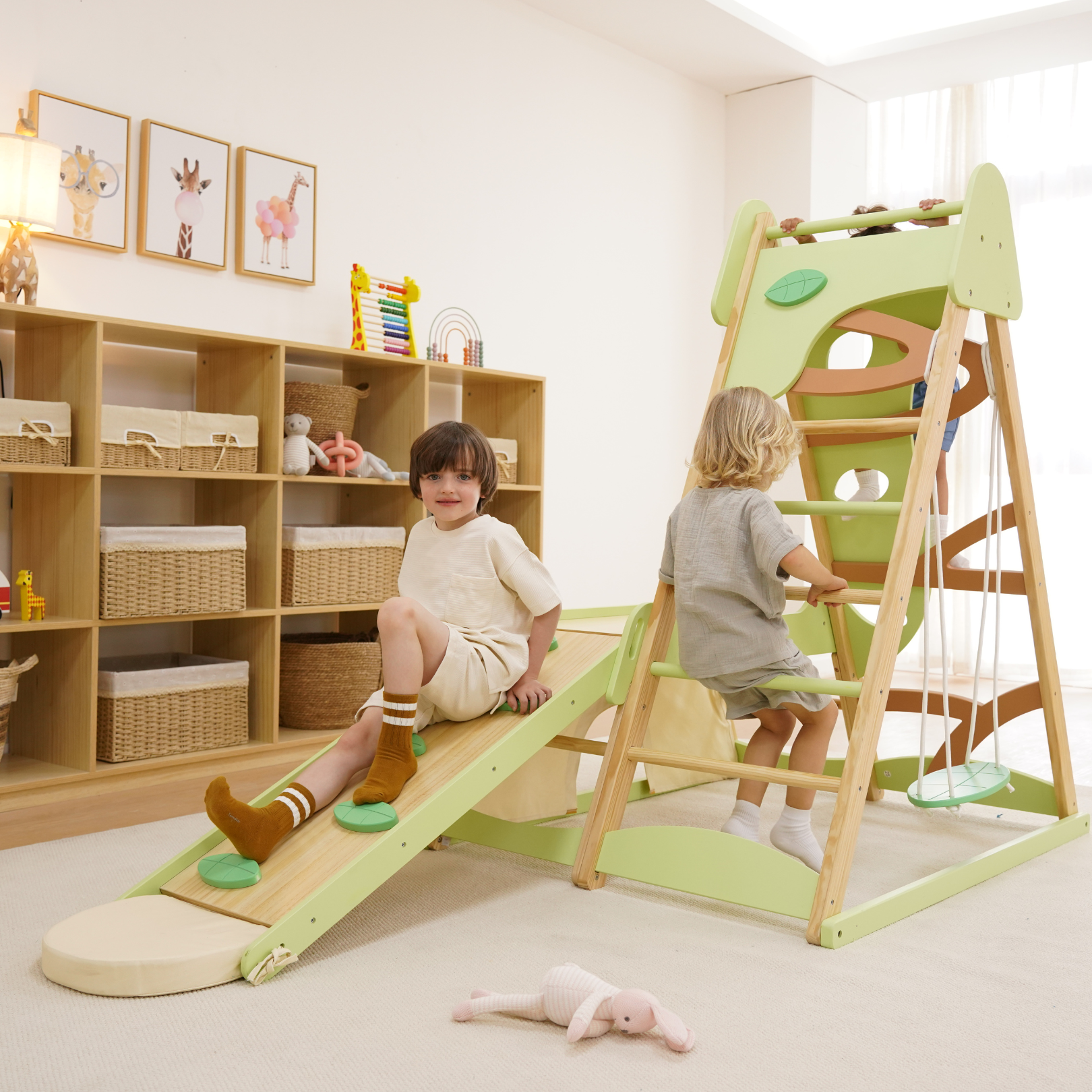 Three Little Tots Avenlur Bush 6-in-1 Indoor Wooden Jungle Gym Climber Montessori Toddler Playset wi, another angle