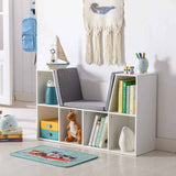 HOMCOM 6-Cubby Kids Bookcase with Reading Nook and Cushion, White