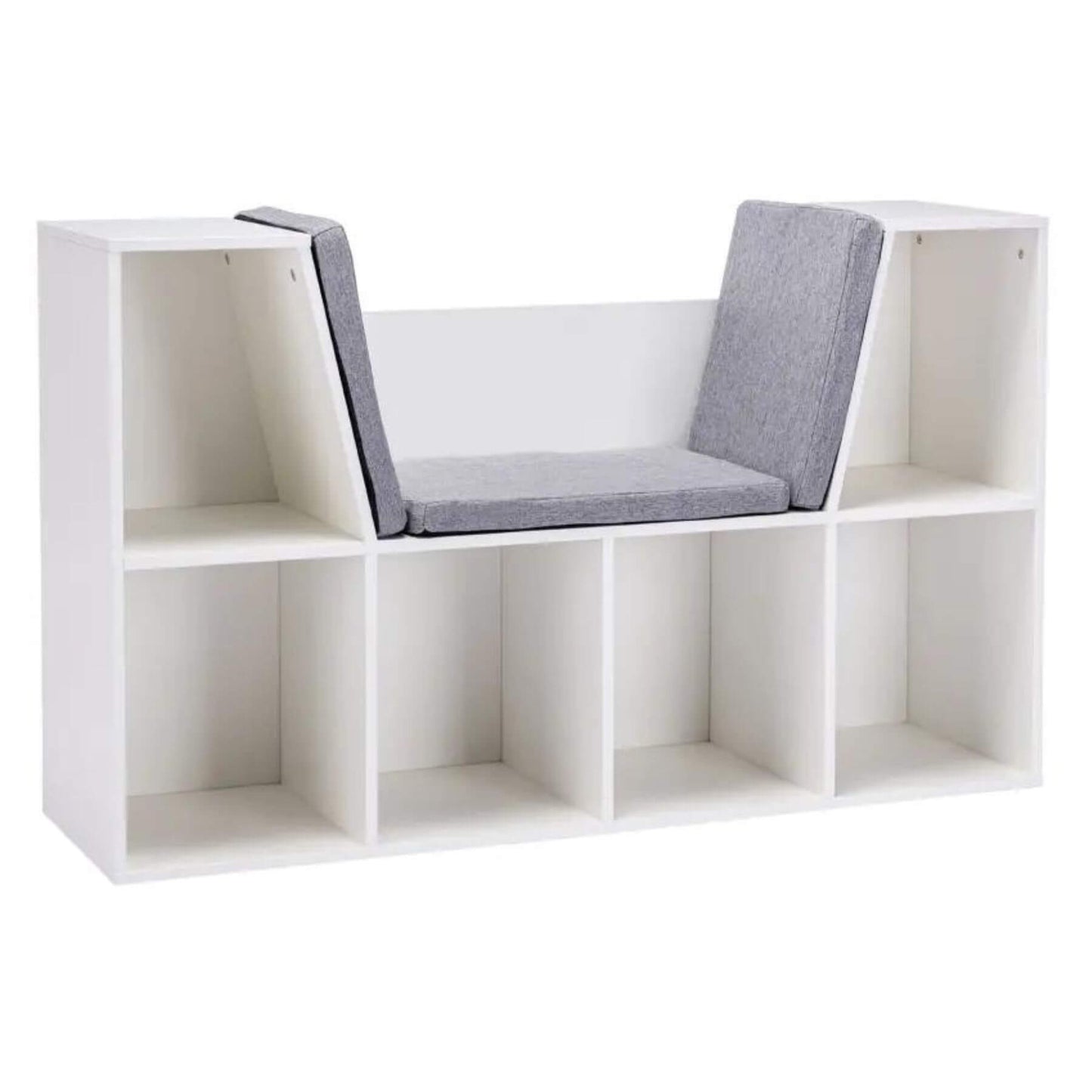HOMCOM 6-Cubby Kids Bookcase with Reading Nook and Cushion, White