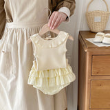 Pale Yellow/Beige Summer Girls Top and Bloomers Set