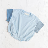 Three Little Tots Baby Boy Solid Color Stitching Triangle Short-sleeved Jumpsuit, in Blue
