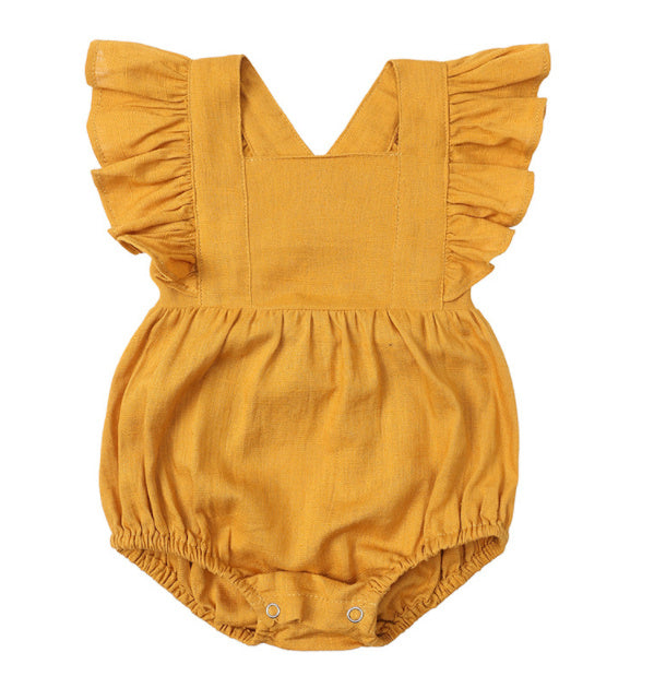 Three Little Tots Baby Cotton And Linen Summer Strap One Piece Suit, in Yellow