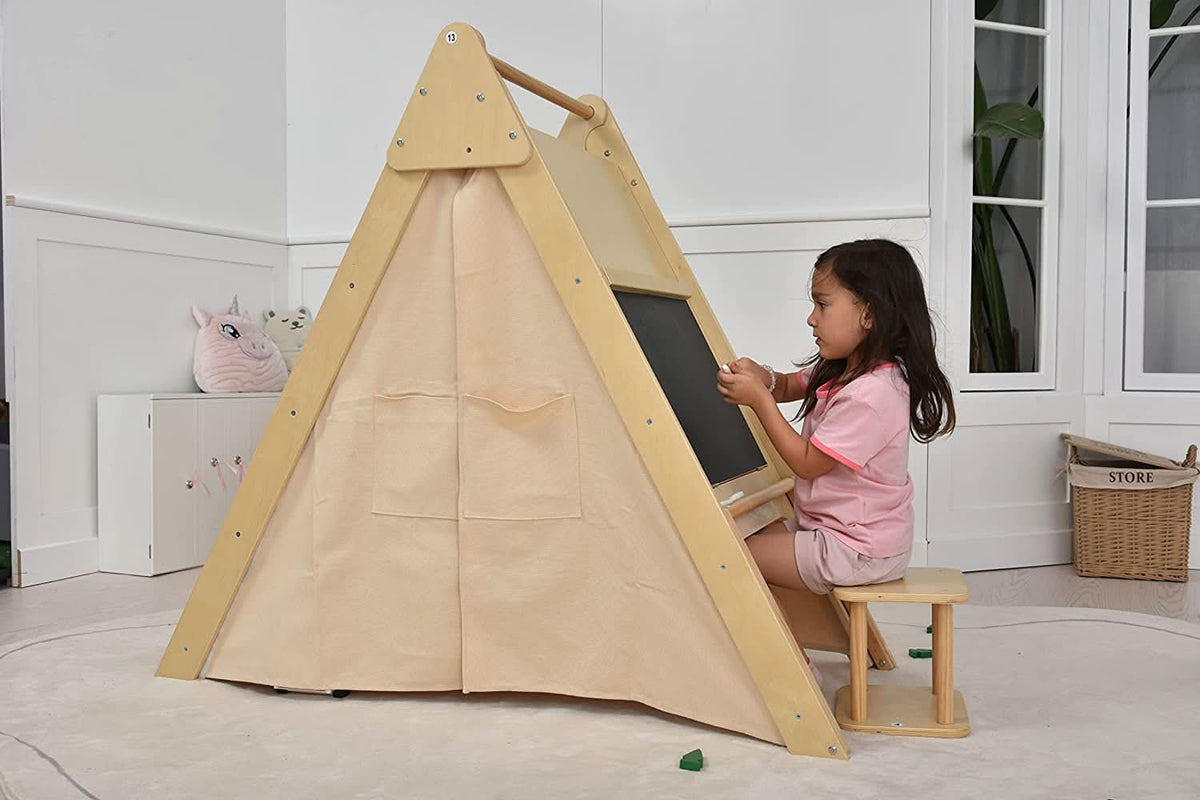 Three Little Tots Oak - Wood Learning Tent and Climber with Desk and Chair, alternate angle