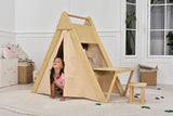 Three Little Tots Oak - Wood Learning Tent and Climber with Desk and Chair, another angle